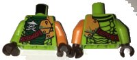 LEGO onderdeel Torso Ninjago Scales, Green Stomach, Ninja Skull with Crossed Swords, Shoulder Armor Pattern / Orange Arm Left / Lime Arm Right / Dark Brown Hands 973pb2372c01