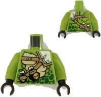 LEGO part Torso Ninjago Snake with Green Scales, Dark Tan Shoulder Belt and Black Vials with Skull Pattern / Lime Arms / Black Hands 973pb3418c01
