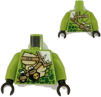 LEGO onderdeel Torso Ninjago Snake with Green Scales, Dark Tan Shoulder Belt and Black Vials with Skull Pattern / Lime Arms / Black Hands (973pb3418c01)