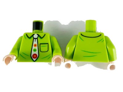 LEGO onderdeel Torso Shirt with Collar and Pocket, White Tie with Orange, Red and Green Spots Pattern / Lime Arms / Light Nougat Hands (973pb3729c01)