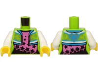 LEGO part Torso Jacket with Dark Azure Collar, Silver Triangles and Heart on Back over Dark Pink Shirt with Black Stars Pattern / White Arms / Yellow Hands 973pb4047c01