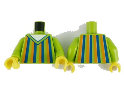LEGO onderdeel Torso Sweater V-Neck, Orange and Blue Stripes and White Shirt Pattern / Lime Arms / Yellow Hands (973pb4080c01)
