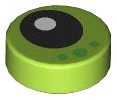 LEGO part Tile, Round 1 x 1 with Black Eye with White Pupil and 3 Bright Green Dots Pattern 98138pb409