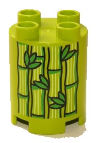 LEGO onderdeel Duplo, Brick Round 2 x 2 x 2 with Bamboo Stems and Leaves Pattern 98225pb006