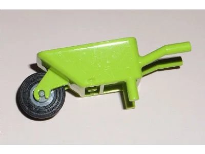 LEGO onderdeel Minifigure, Utensil Wheelbarrow with Dark Bluish Gray Pulley Wheel with Black Tire 14mm D. x 4mm Smooth Small Single with Number Embossed on Side (98288 / 3464c03) (98288c02)