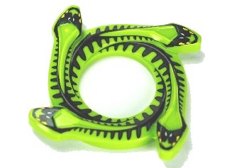 LEGO onderdeel Ring 4 x 4 with 2 x 2 Hole and 4 Snake Head Ends and Black and Dark Green Scales Snake Pattern (Ninjago Spinner Crown) (98342pb01)