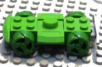 LEGO part Vehicle, Base 4 x 6 Racer Base with Green Wheels and Light Gray Bumper 30558c04