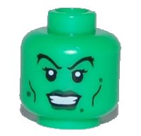 LEGO part Minifigure, Head Female Dark Green Lips and Warts, Black Cheek Lines and Eyelashes Pattern 3626pb0456