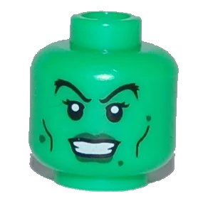 LEGO onderdeel Minifigure, Head Female Dark Green Lips and Warts, Black Cheek Lines and Eyelashes Pattern (3626pb0456)