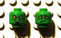 LEGO part Minifigure, Head Dual Sided Alien with Yellow Eyes, Wicked Smile / Downturned Mouth with 1 Fang Pattern (Green Goblin) 3626pb1448