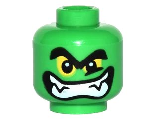 LEGO onderdeel Minifigure, Head Alien with Black Thick Eyebrows, Yellow Eyes and Wide Grin with Teeth and Fangs Pattern (3626pb1533)