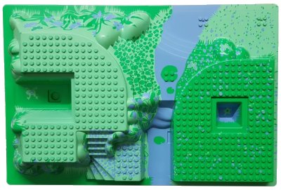 LEGO onderdeel Baseplate, Raised 32 x 48 x 6 with Front and Back Steps with Medium Blue and Green Garden Pattern (44510pb02)