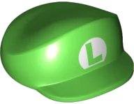 LEGO onderdeel Large Figure Headgear, Luigi Cap with Capital Letter L in White Oval Pattern (Regular Luigi) 77710pb01