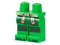 LEGO part Hips and Legs with Yellowish Green Sash with Gold Ends, Dark Green Skirt, Knee Wrappings, and Toes Pattern 970c00pb1495