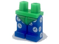 LEGO part Hips and Blue Legs with Bright Green Leotard and White Clocks Pattern 970c07pb10