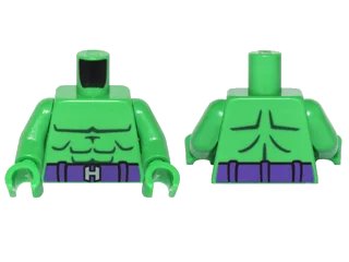 LEGO onderdeel Torso Muscles Outline, Dark Purple Belt and Silver 'H' Buckle Pattern / Bright Green Arms / Bright Green Hands (973pb2291c01)