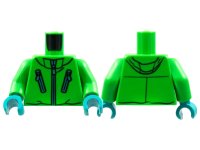 LEGO part Torso Jacket, 3 Medium Azure Zippers Pattern / Bright Green Arms / Dark Turquoise Hands 973pb4583c01