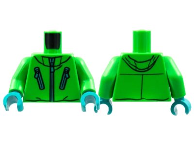 LEGO onderdeel Torso Jacket, 3 Medium Azure Zippers Pattern / Bright Green Arms / Dark Turquoise Hands (973pb4583c01)