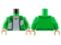 LEGO onderdeel Torso Open Jacket with White Wide Diagonal Stripe, Silver Zipper, T-Shirt, Light Nougat Neck Pattern / Bright Green Arms / Light Nougat Hands 973pb5175c01