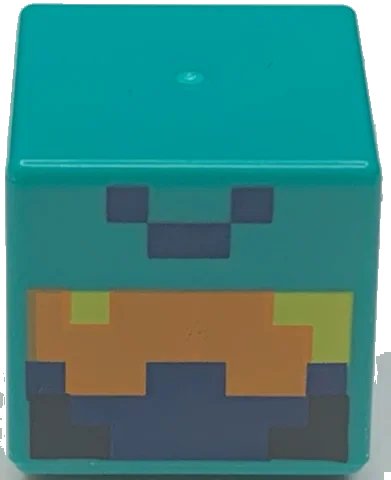 LEGO onderdeel Minifigure, Head, Modified Cube with Pixelated Orange, Dark Blue and Black Face with Yellow Eyes Pattern (Minecraft Nether Adventurer) (19729pb054)