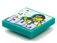 LEGO part Tile 2 x 2 with BeatBit Album Cover - Rapper in Black Beanie with Music Note Necklace Pattern 3068pb1558
