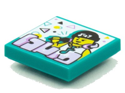 LEGO onderdeel Tile 2 x 2 with BeatBit Album Cover - Rapper in Black Beanie with Music Note Necklace Pattern (3068pb1558)