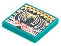 LEGO onderdeel Tile 2 x 2 with BeatBit Album Cover - Black Minifigure with Tentacles and Dark Turquoise Spots Pattern 3068pb1783