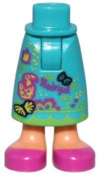 LEGO part Mini Doll Hips and Skirt Long, Magenta and Yellow Flowers and Animals, 'MadRigal', Nougat Legs, Magenta Shoes Pattern - Thick Hinge 59595c00pb09