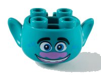 LEGO part Minifigure, Head, Modified Trolls with Black Eyebrows, Blue Eyes and Freckles, Medium Lavender Nose, Open Mouth Smile with Top Teeth Pattern 65461pb02