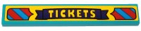 LEGO part Tile 1 x 6 with Bright Light Orange 'TICKETS' on Dark Purple Banner and Red and Dark Azure Stripes Pattern (Sticker) - Set 70432 6636pb212