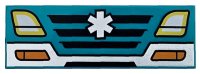 LEGO part Tile 2 x 6 with White Bumper and EMT Star of Life, Black Grille, Yellow Headlights and Orange Blinkers Pattern 69729pb097