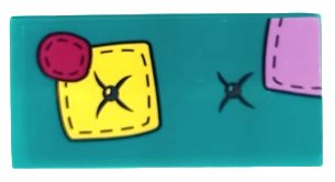 LEGO part Tile 2 x 4 with Cushion with Magenta, Medium Lavender and Bright Light Yellow Patches, Dark Blue Buttons and Stitching Pattern (Sticker) - Set 41683 (87079pb1405)
