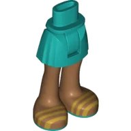 LEGO part Mini Doll Hips and Skirt, Medium Nougat Legs and Open Sandals with Gold Straps and Dark Turquoise Soles Pattern - Thick Hinge 92252c00pb026