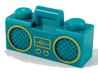 LEGO part Minifigure, Utensil Radio Boom Box with Bar Handle with Gold Sound Wave Display and Rimmed Speakers Pattern 93221pb06