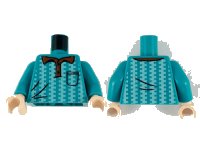 LEGO part Torso Polo, Reddish Brown Collar, Left Side Pocket and Ornate White Vertical Stripes Pattern / Dark Turquoise Arms / Light Nougat Hands 973pb3984c01