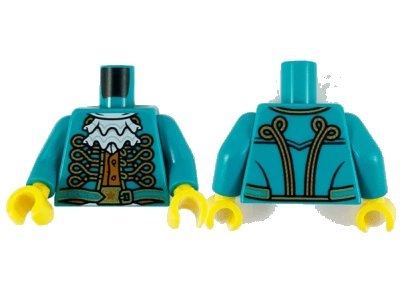 LEGO onderdeel Torso Jacket with Gold Filigree Piping, White Ruffle and Dark Orange Vest Pattern / Dark Turquoise Arms / Yellow Hands (973pb4151c01)