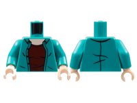 LEGO onderdeel Torso Jacket, Light Nougat Neck, Dark Red Shirt Pattern / Dark Turquoise Arms / Light Nougat Hands 973pb4757c01