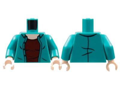 LEGO onderdeel Torso Jacket, Light Nougat Neck, Dark Red Shirt Pattern / Dark Turquoise Arms / Light Nougat Hands (973pb4757c01)