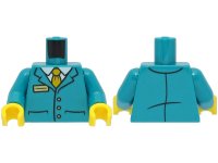 LEGO onderdeel Torso Suit Jacket with 3 Buttons and Pockets over White Shirt, Bright Light Orange Tie, Gold Badge Pattern / Dark Turquoise Arms / Yellow Hands 973pb4785c01