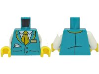 LEGO part Torso Suit Jacket with 2 Buttons and Pockets with Paper over White Shirt, Bright Light Orange Tie and Collar, Gold Badge Pattern / White Arms / Yellow Hands 973pb4786c01
