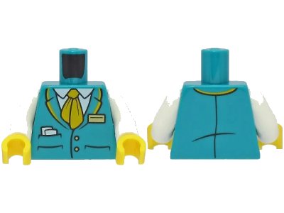 LEGO onderdeel Torso Suit Jacket with 2 Buttons and Pockets with Paper over White Shirt, Bright Light Orange Tie and Collar, Gold Badge Pattern / White Arms / Yellow Hands (973pb4786c01)