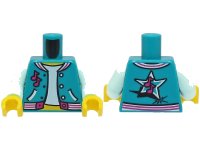 LEGO onderdeel Torso Open Jacket with Pockets over Light Aqua Shirt, Magenta Music Notes and Trim, Star on Back, Yellow Neck Pattern (BAM) / Light Aqua Arms / Yellow Hands 973pb4880c01