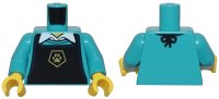 LEGO onderdeel Torso Black Apron with Gold Pentagon and Paw Print over Shirt with White Collar Pattern / Dark Turquoise Arms / Yellow Hands 973pb5499c01