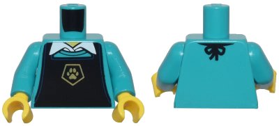 LEGO onderdeel Torso Black Apron with Gold Pentagon and Paw Print over Shirt with White Collar Pattern / Dark Turquoise Arms / Yellow Hands (973pb5499c01)