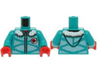 LEGO onderdeel Torso Winter Jacket Padded with Hood, Metallic Light Blue Panels, Zipper and White Fur Lining Pattern (BAM) / Dark Turquoise Arms / Red Hands 973pb5550c01