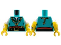 LEGO onderdeel Torso Shirt with Black Laces and Belt, Red Skirt and Gold Necklaces, Buckle and Compass Pattern / Yellow Arms with Molded White Short Sleeves and Printed Yellow Dots and Bracelets Pattern / Yellow Hands 973pb5927c01