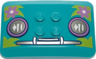 LEGO onderdeel Wedge 6 x 4 x 2/3 Quad Curved with Silver Headlights, Bumper, and Medium Lavender Flowers on Lime Leaves Pattern (98281pb014)