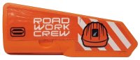 LEGO onderdeel Technic, Panel Fairing #22 Very Small Smooth, Side A with 'ROAD WORK CREW', Construction Helmet and Orange and White Danger Stripes Pattern (Sticker) - Set 42060 11947pb040
