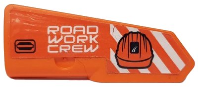 LEGO onderdeel Technic, Panel Fairing #22 Very Small Smooth, Side A with 'ROAD WORK CREW', Construction Helmet and Orange and White Danger Stripes Pattern (Sticker) - Set 42060 (11947pb040)