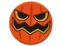 LEGO part Tile, Round 2 x 2 with Bottom Stud Holder with Pumpkin Jack O' Lantern Pattern 14769pb077